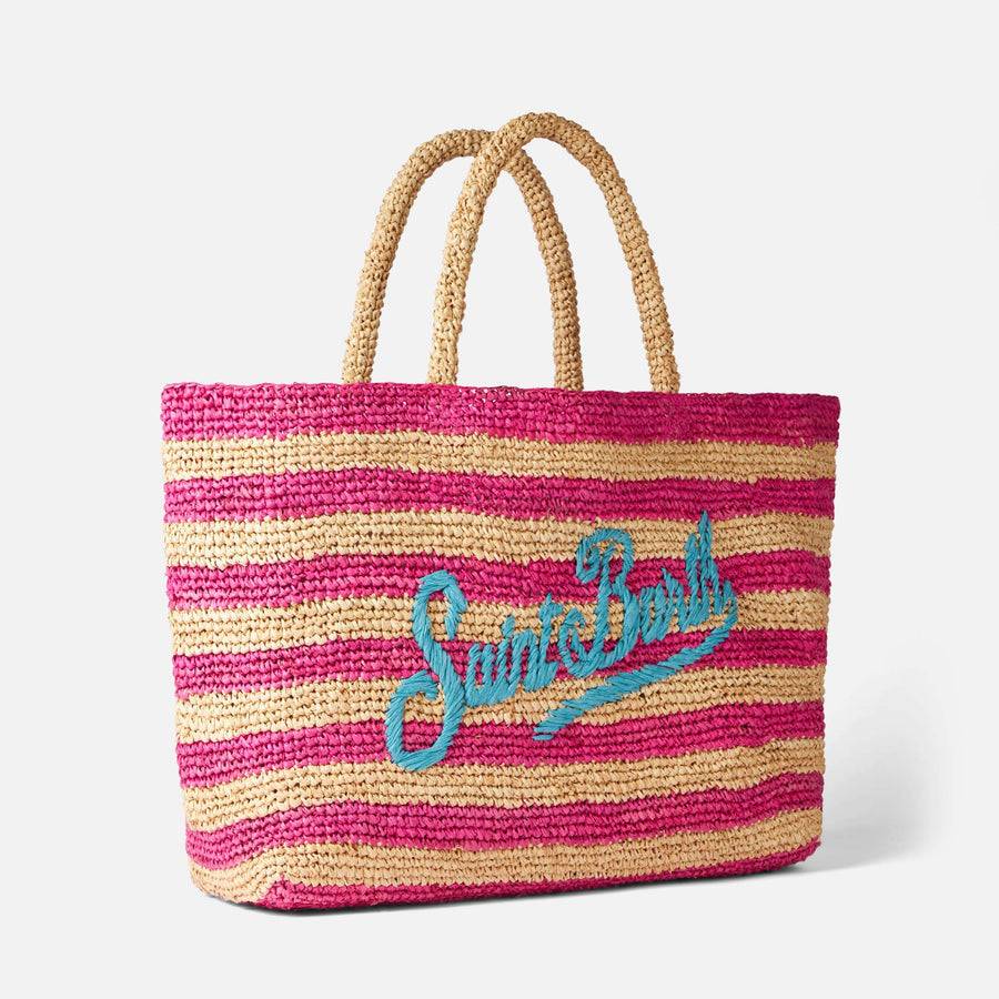 Mc2 Saint Barth Borsa Ferdie In Rafia A Righe Con Ricamo Saint Barth
