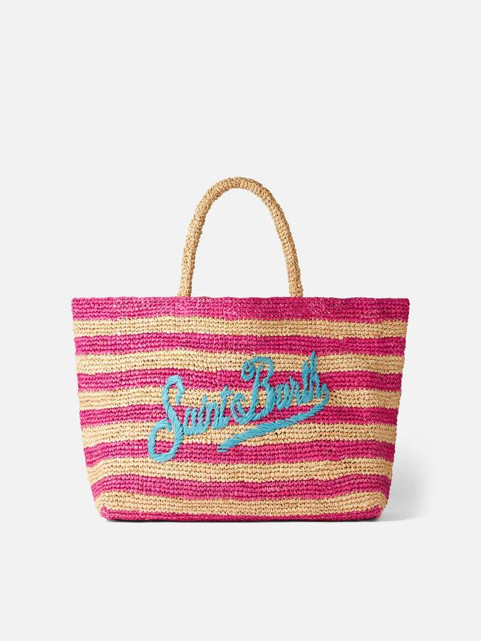 Mc2 Saint Barth Borsa Ferdie in rafia a righe con ricamo Saint Barth