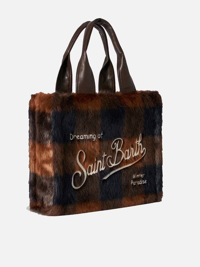 Mc2 Saint Barth Borsa Flavea In Pelliccia A Quadri Marroni