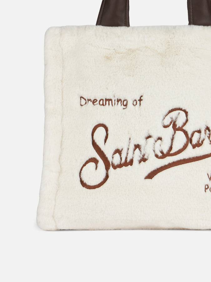 Mc2 Saint Barth Borsa Flavea In Pelliccia Bianca Con Ricamo Saint Barth