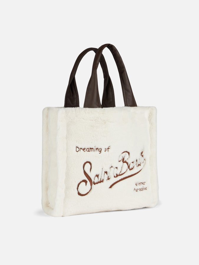 Mc2 Saint Barth Borsa Flavea In Pelliccia Bianca Con Ricamo Saint Barth