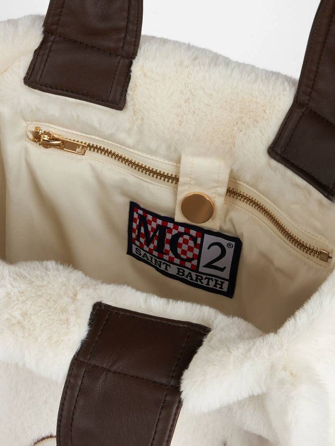 Mc2 Saint Barth Borsa Flavea In Pelliccia Bianca Con Ricamo Saint Barth