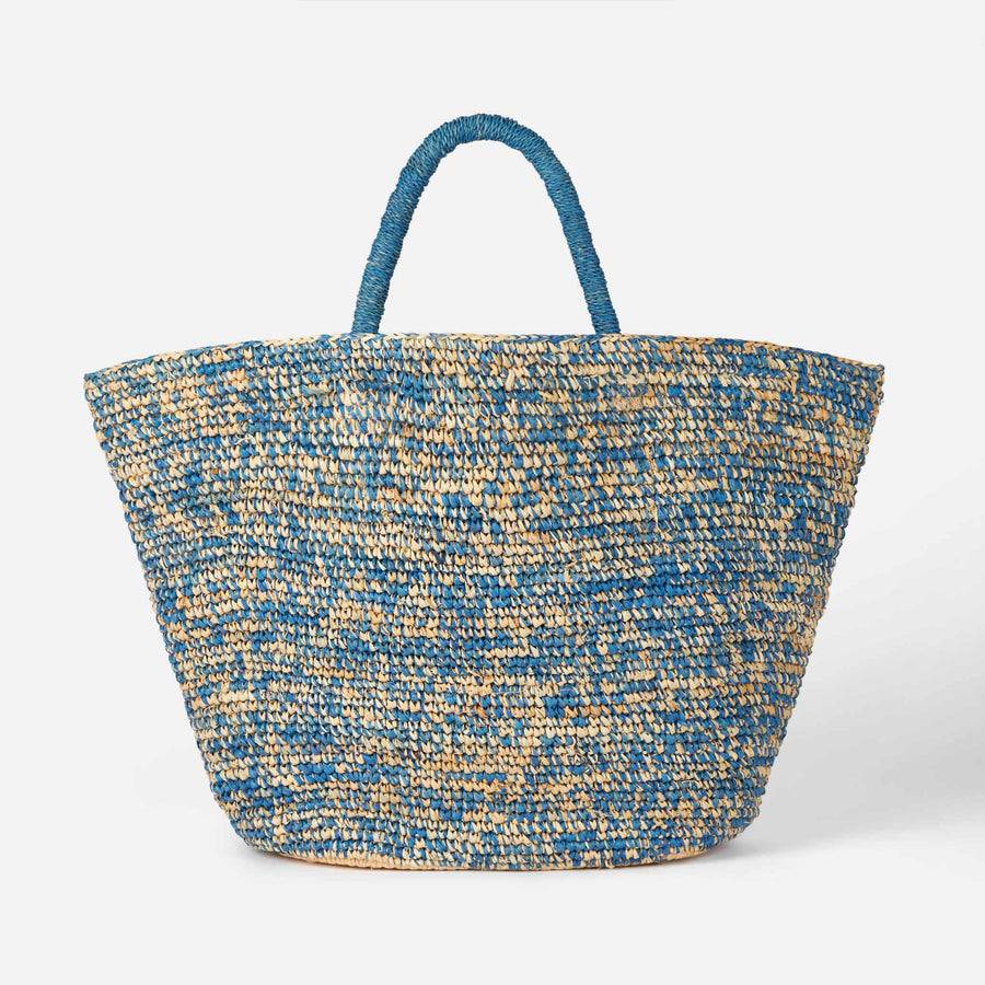 Mc2 Saint Barth Borsa In Rafia Blu E Bianca Con Ricamo Frontale