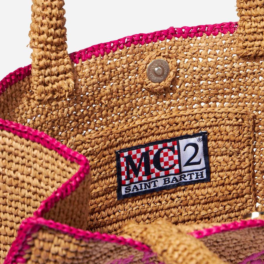 Mc2 Saint Barth Borsa In Rafia Con Ricamo Frontale Fucsia
