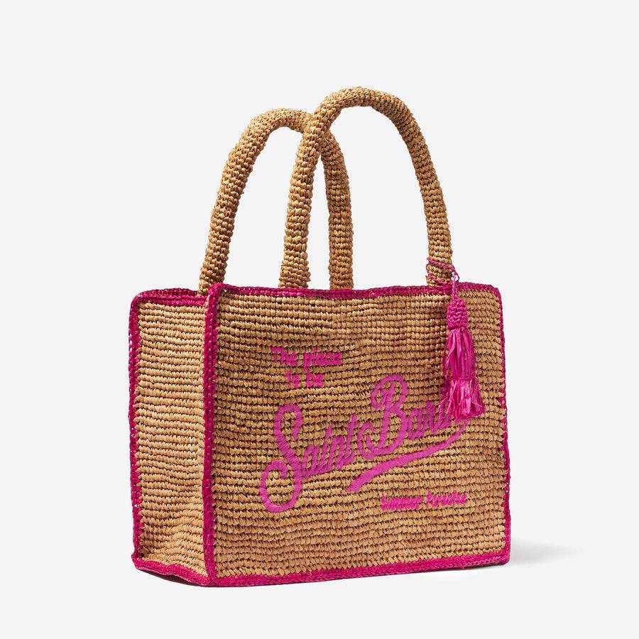 Mc2 Saint Barth Borsa In Rafia Con Ricamo Frontale Fucsia