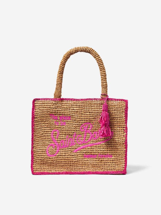 Mc2 Saint Barth Borsa in rafia con ricamo frontale fucsia