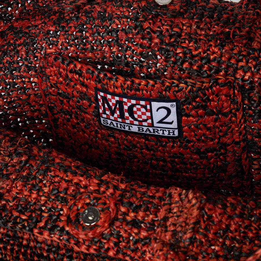 Mc2 Saint Barth Borsa In Rafia Nera E Arancione Con Ricamo Frontale