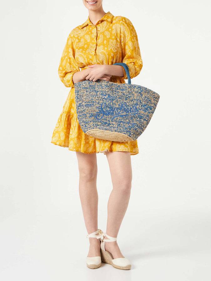 Mc2 Saint Barth Borsa In Rafia Nera E Arancione Con Ricamo Frontale