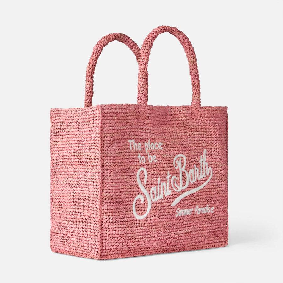 Mc2 Saint Barth Borsa In Rafia Rosa Vanity Con Ricamo Saint Barth