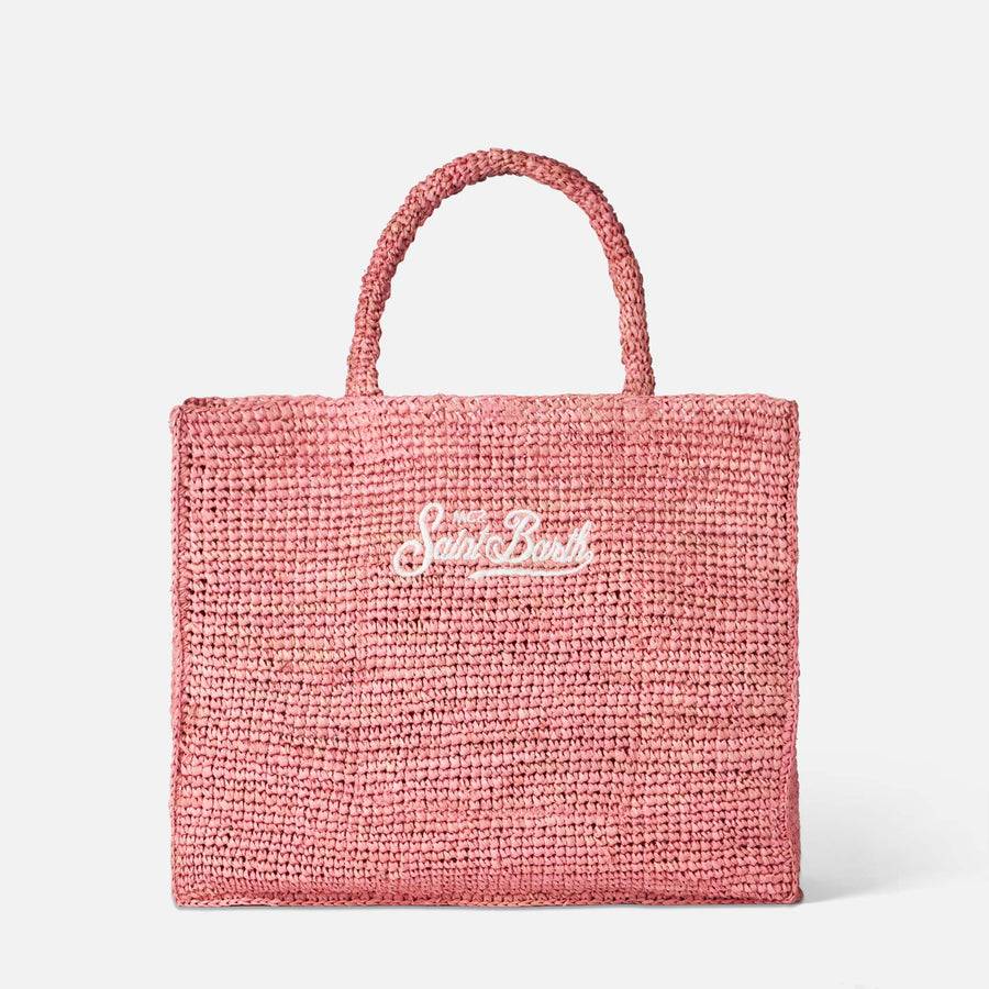 Mc2 Saint Barth Borsa In Rafia Rosa Vanity Con Ricamo Saint Barth