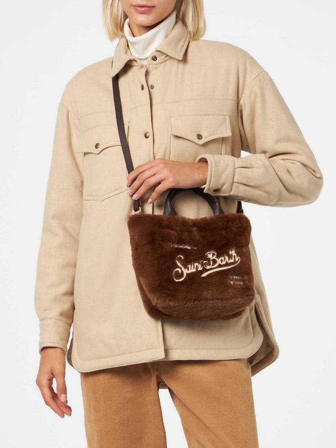 Mc2 Saint Barth Borsa Marrone Mini Vanity Morbida Con Tessuto Furry