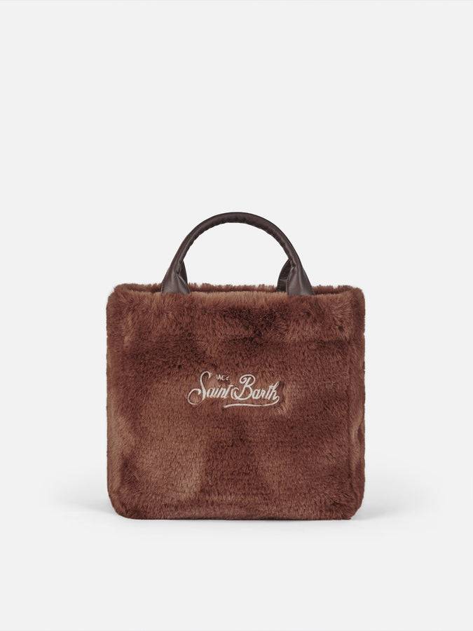 Mc2 Saint Barth Borsa Marrone Mini Vanity Morbida Con Tessuto Furry