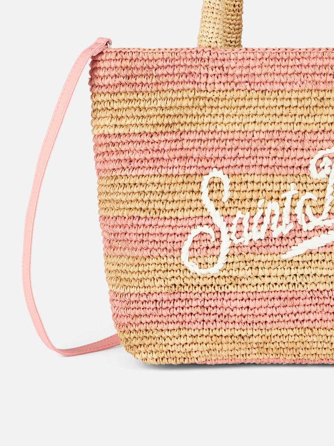 Mc2 Saint Barth Borsa Midi Beach In Rafia A Righe Rosa Con Pochette In Cotone