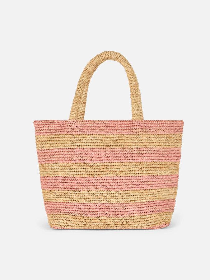 Mc2 Saint Barth Borsa Midi Beach In Rafia A Righe Rosa Con Pochette In Cotone