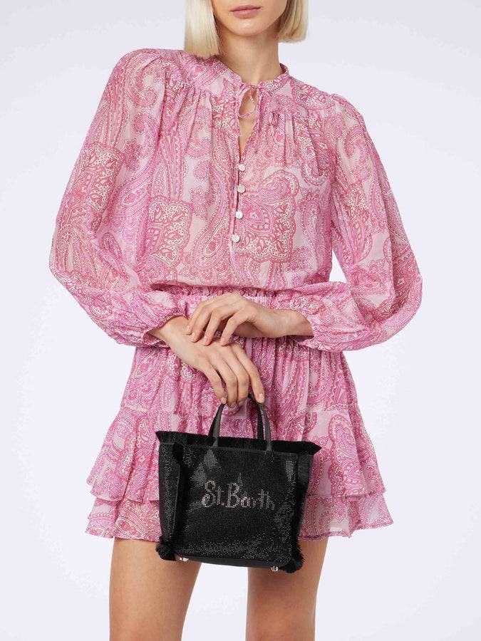 Mc2 Saint Barth Borsa Mini Vanity Con Frange E Strass Neri