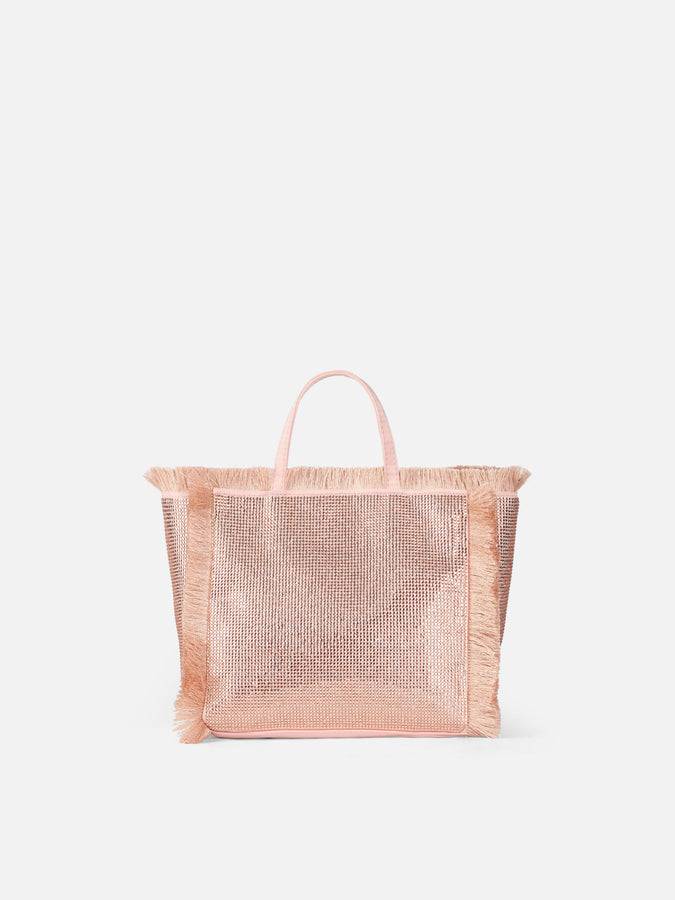 Mc2 Saint Barth Borsa Mini Vanity Con Frange E Strass Rose Gold