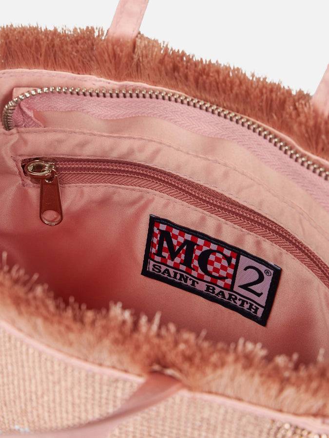 Mc2 Saint Barth Borsa Mini Vanity Con Frange E Strass Rose Gold