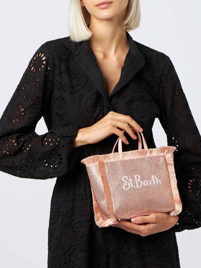 Mc2 Saint Barth Borsa Mini Vanity Con Frange E Strass Rose Gold