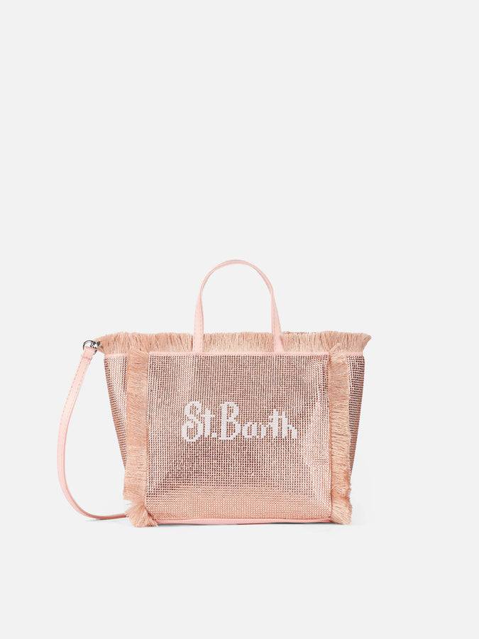 Mc2 Saint Barth Borsa Mini Vanity con frange e strass rose gold