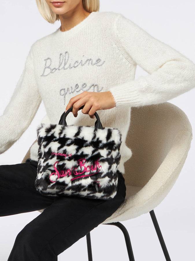 Mc2 Saint Barth Borsa Mini Vanity Morbida E Pelosa Con Stampa Jacquard Pied De Poule