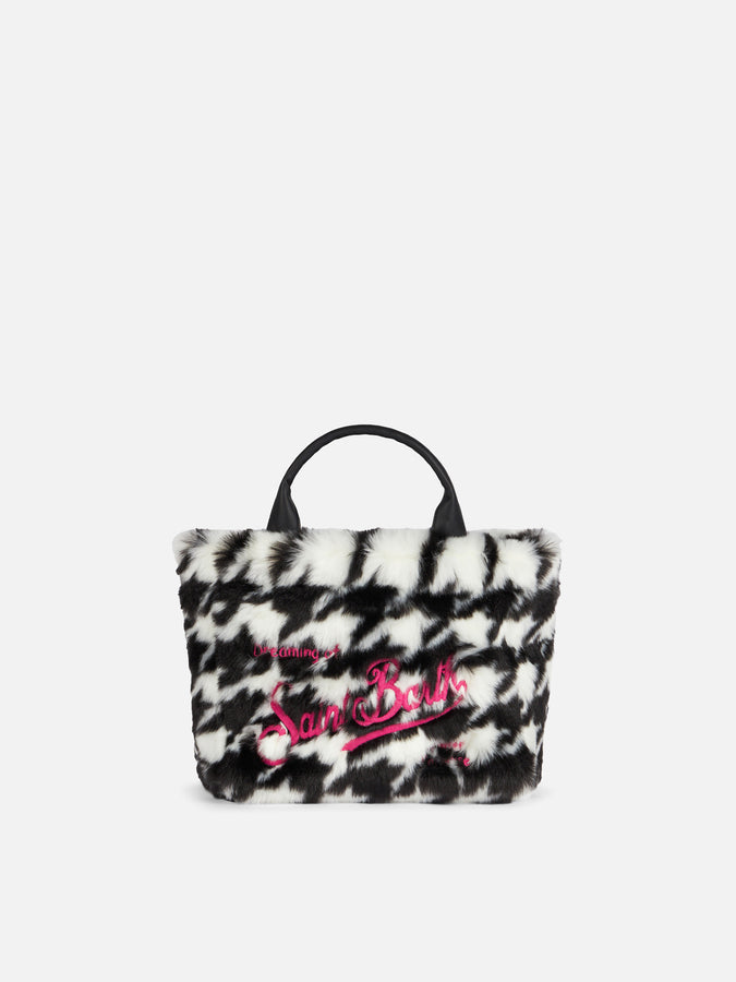 Mc2 Saint Barth Borsa Mini Vanity morbida e pelosa con stampa jacquard pied de poule
