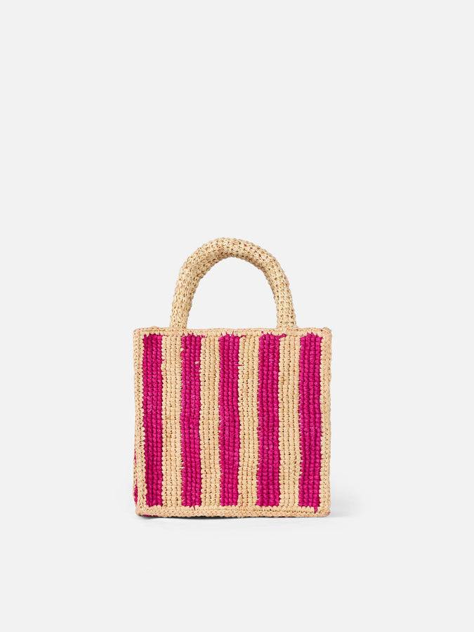 Mc2 Saint Barth Borsa Mini Vanity Raffia A Righe Fucsia Con Ricami