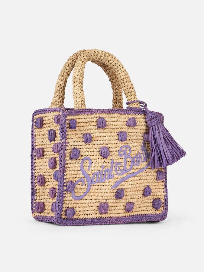 Mc2 Saint Barth Borsa Mini Vanity Raffia Beige Naturale Con Applicazioni A Pois