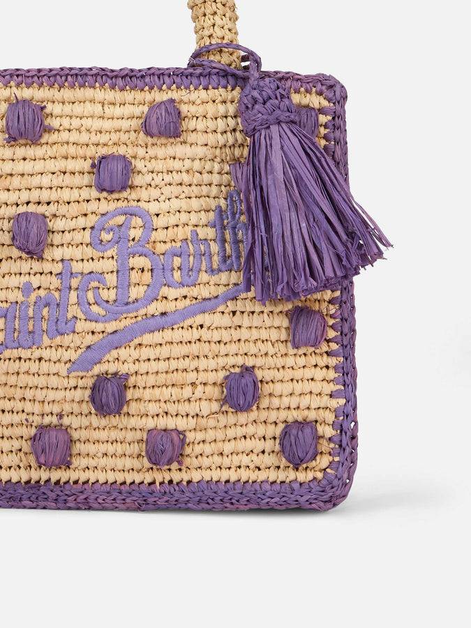 Mc2 Saint Barth Borsa Mini Vanity Raffia Beige Naturale Con Applicazioni A Pois