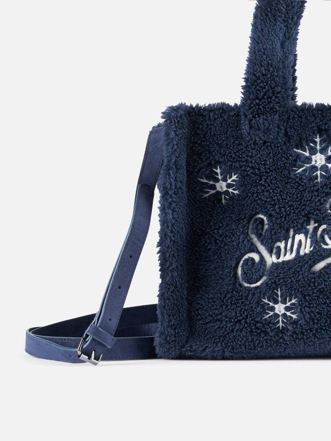 Mc2 Saint Barth Borsa Morbida In Teddy Blu Con Fiocchi Di Neve