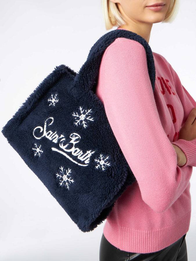Mc2 Saint Barth Borsa Morbida In Teddy Blu Con Fiocchi Di Neve