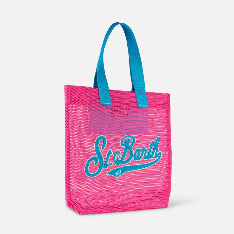 Mc2 Saint Barth Borsa Shopper Fucsia In Rete Con Patch In Spugna