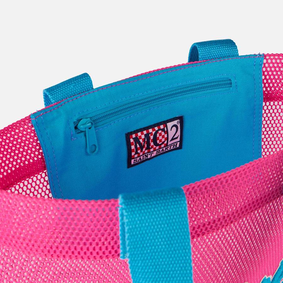 Mc2 Saint Barth Borsa Shopper Fucsia In Rete Con Patch In Spugna