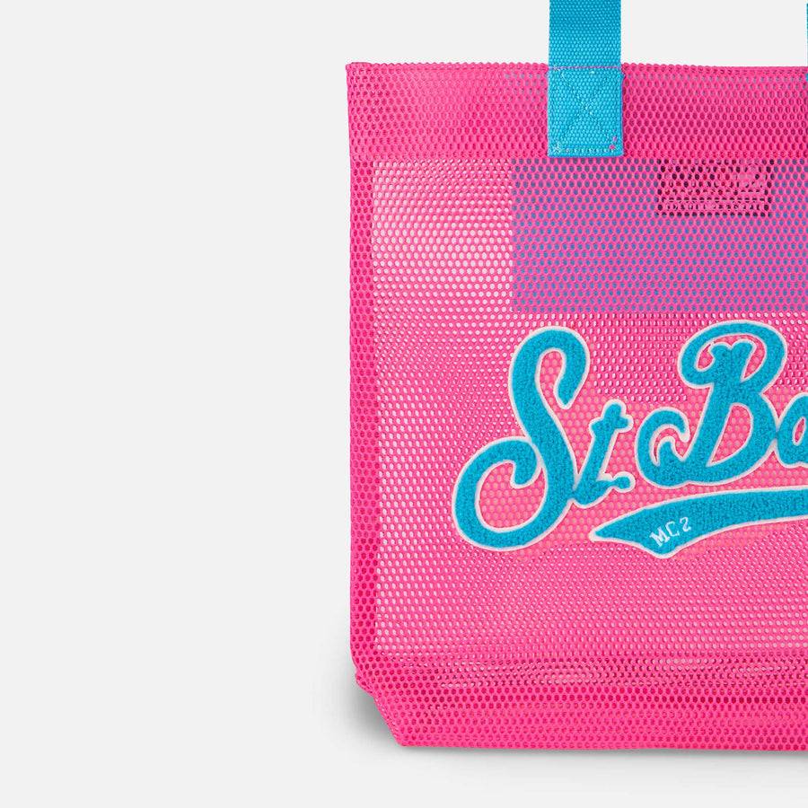 Mc2 Saint Barth Borsa Shopper Fucsia In Rete Con Patch In Spugna