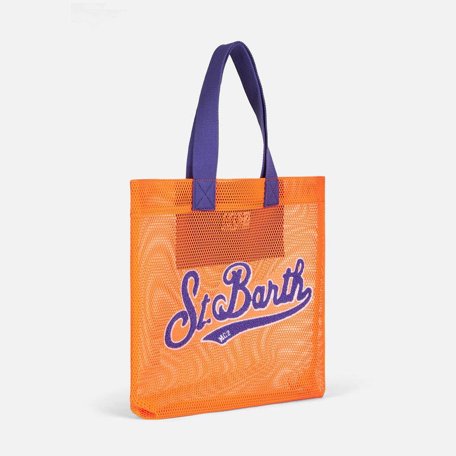 Mc2 Saint Barth Borsa Shopper In Rete Arancione Con Ricamo Frontale In Spugna