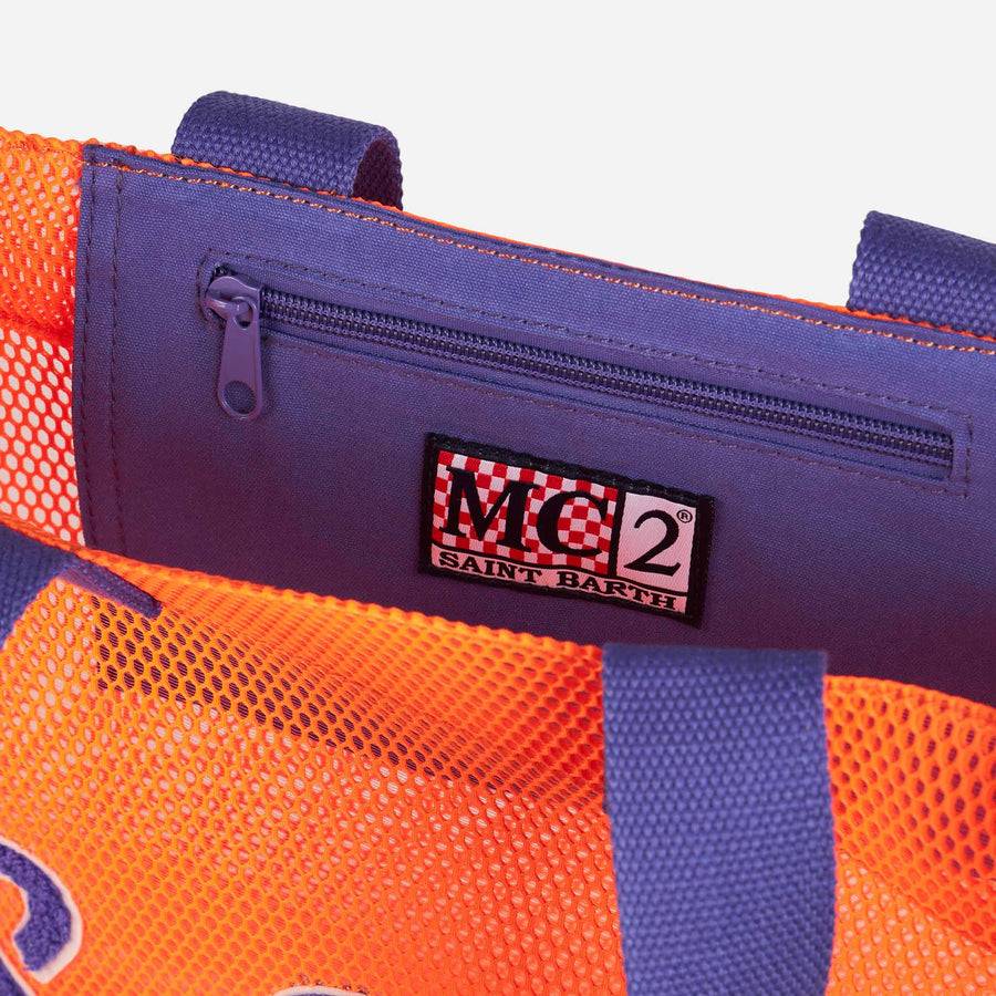 Mc2 Saint Barth Borsa Shopper In Rete Arancione Con Ricamo Frontale In Spugna