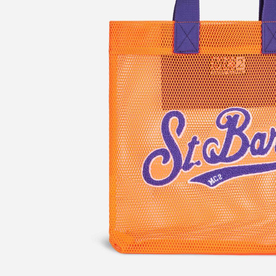 Mc2 Saint Barth Borsa Shopper In Rete Arancione Con Ricamo Frontale In Spugna
