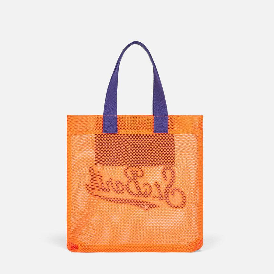 Mc2 Saint Barth Borsa Shopper In Rete Arancione Con Ricamo Frontale In Spugna