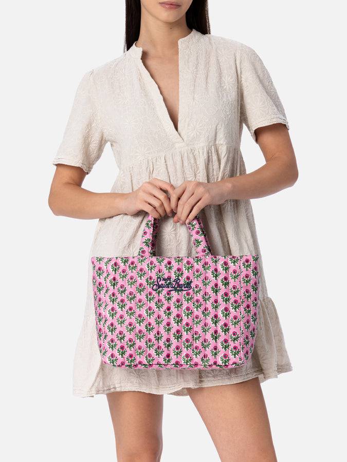 Mc2 Saint Barth Borsa Soft Tote Mid Trapuntata A Fiori Rosa
