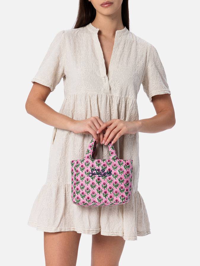 Mc2 Saint Barth Borsa Soft Tote Mini Trapuntata A Fiori Rosa
