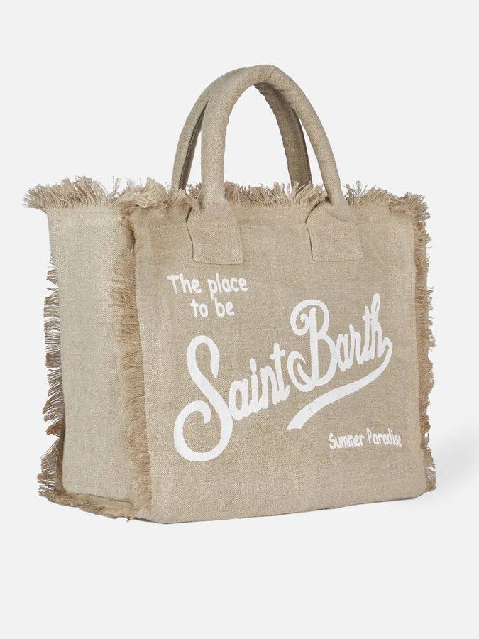 Mc2 Saint Barth Borsa Tote Vanity In Lino Beige Con Ricamo