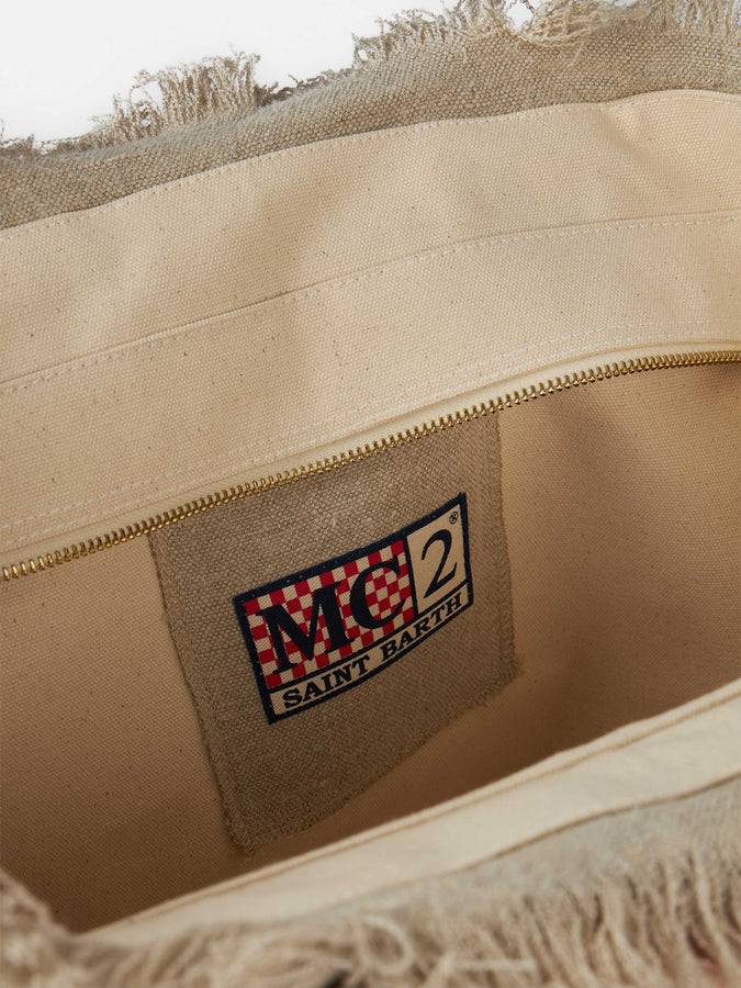 Mc2 Saint Barth Borsa Tote Vanity In Lino Beige Con Ricamo