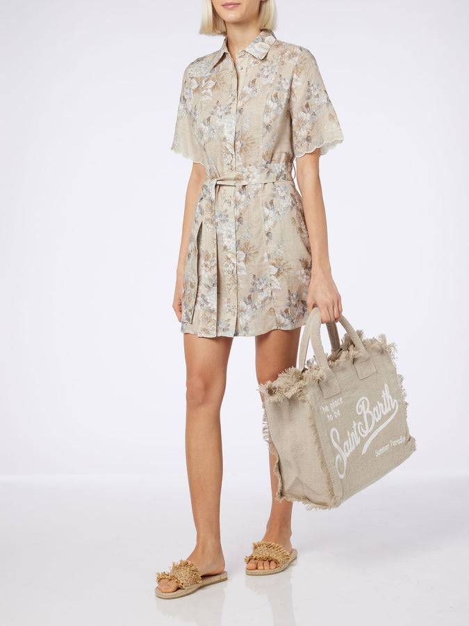 Mc2 Saint Barth Borsa Tote Vanity In Lino Beige Con Ricamo