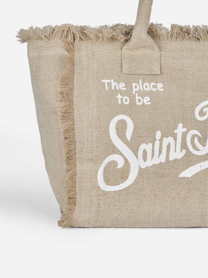 Mc2 Saint Barth Borsa Tote Vanity In Lino Beige Con Ricamo