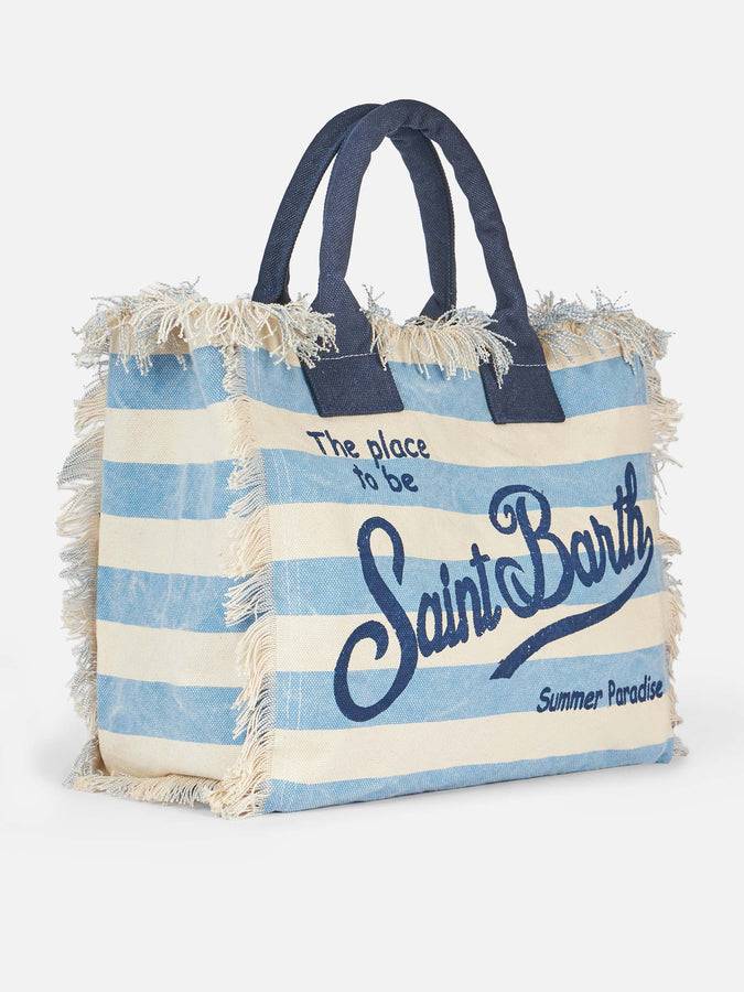 Mc2 Saint Barth Borsa Tote Vanity In Tela Di Cotone A Righe Azzurre