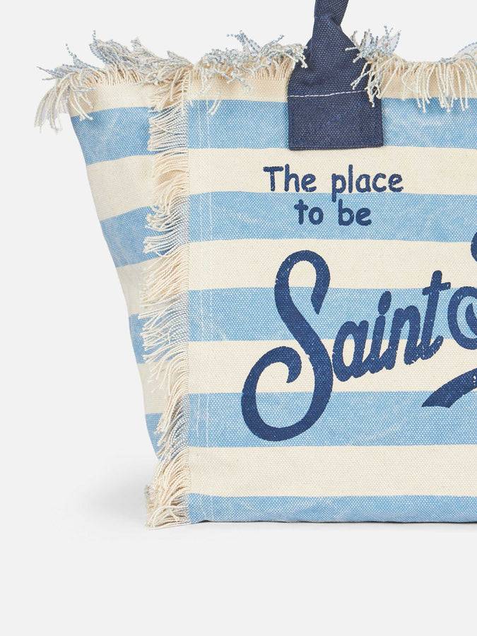 Mc2 Saint Barth Borsa Tote Vanity In Tela Di Cotone A Righe Azzurre