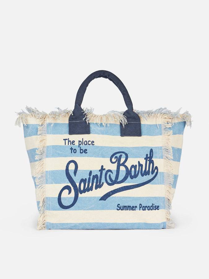 Mc2 Saint Barth Borsa tote Vanity in tela di cotone a righe azzurre
