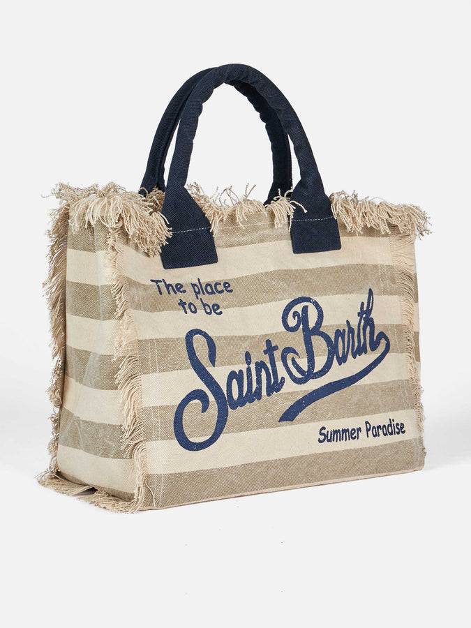 Mc2 Saint Barth Borsa Tote Vanity In Tela Di Cotone A Righe Beige