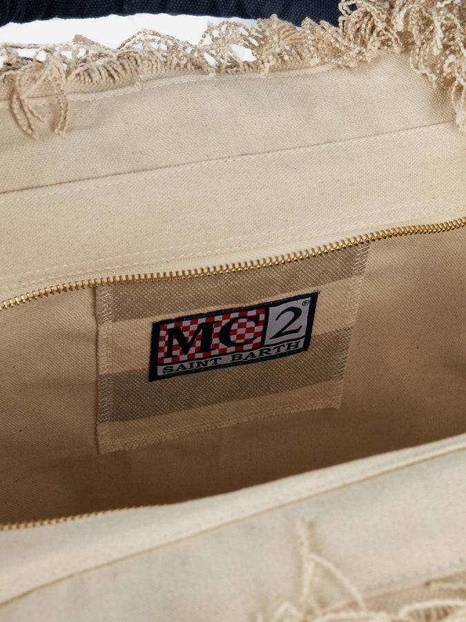 Mc2 Saint Barth Borsa Tote Vanity In Tela Di Cotone A Righe Beige