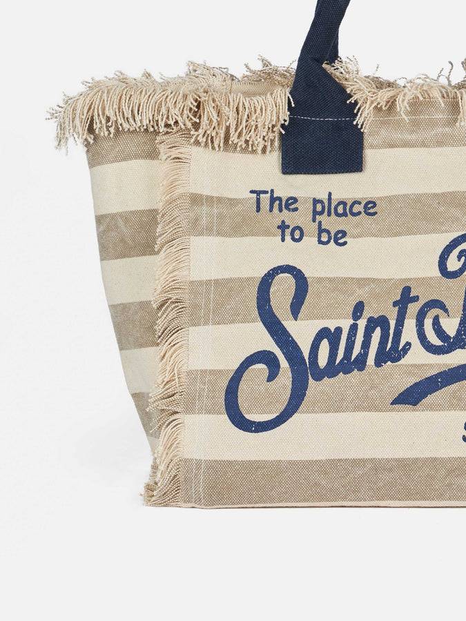 Mc2 Saint Barth Borsa Tote Vanity In Tela Di Cotone A Righe Beige