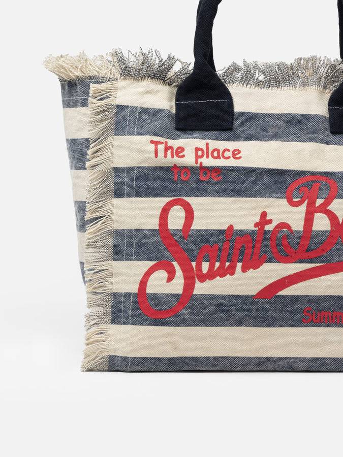 Mc2 Saint Barth Borsa Tote Vanity In Tela Di Cotone A Righe Blu